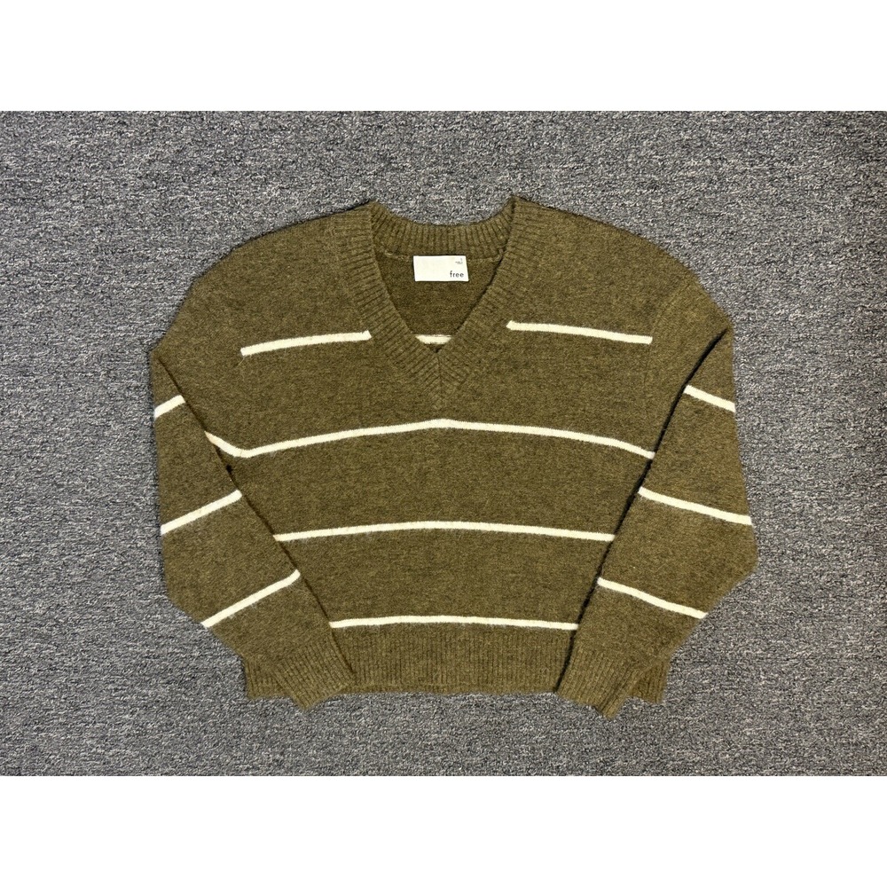 Wilfred Free Women's Small Green Striped Long Sleeve V Neck Pullover Sweater